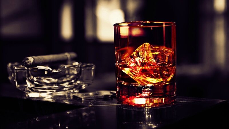Whiskey Glass with Ice — Brown, Dramatic