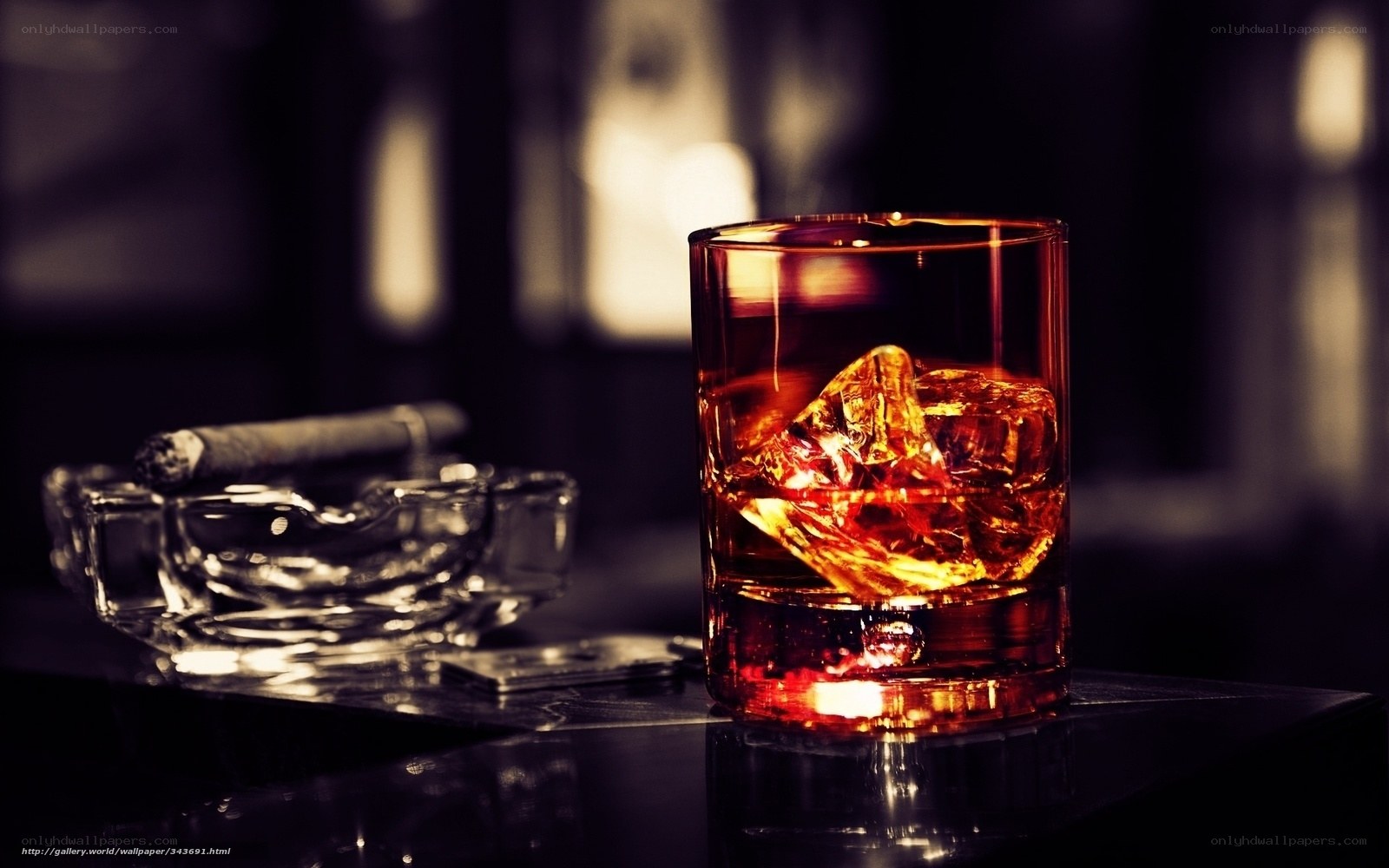 whiskey with ice and cigar