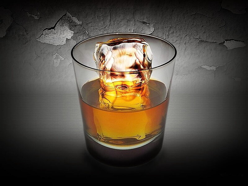 whiskey with ice cube
