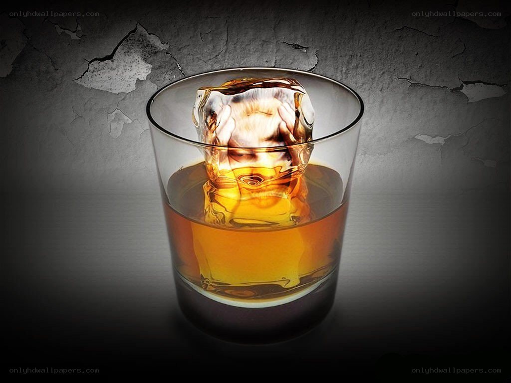 whiskey with ice cube
