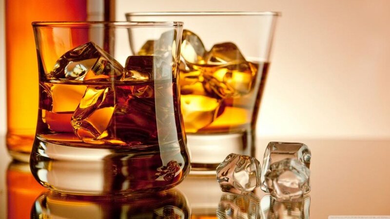 Whiskey with Ice Cubes — Amber, Calm, Photograph, Ice Cubes