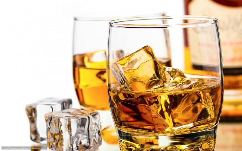 Whiskey with Ice Cubes — Amber, Neutral, Photograph