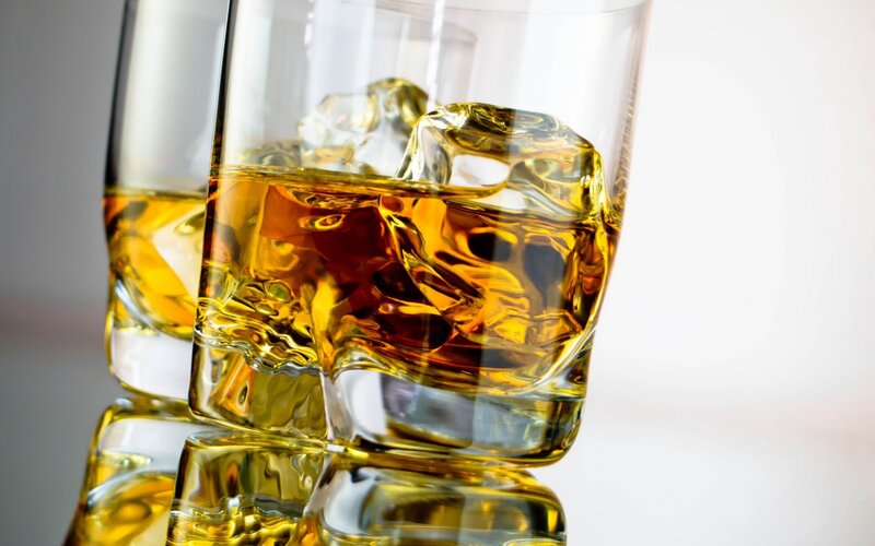 Whiskey with Ice Cubes — Amber, Neutral