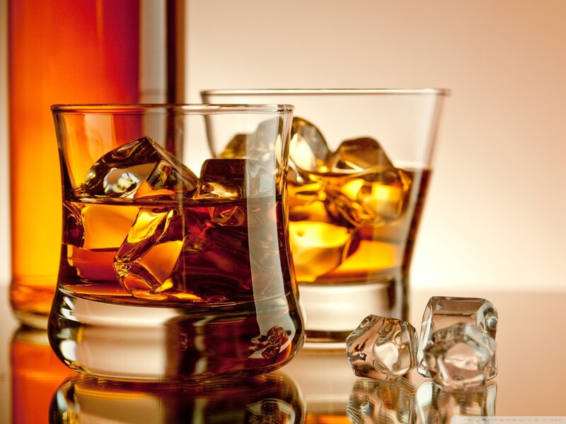 Whiskey with Ice Cubes — Amber, Warm, Photograph
