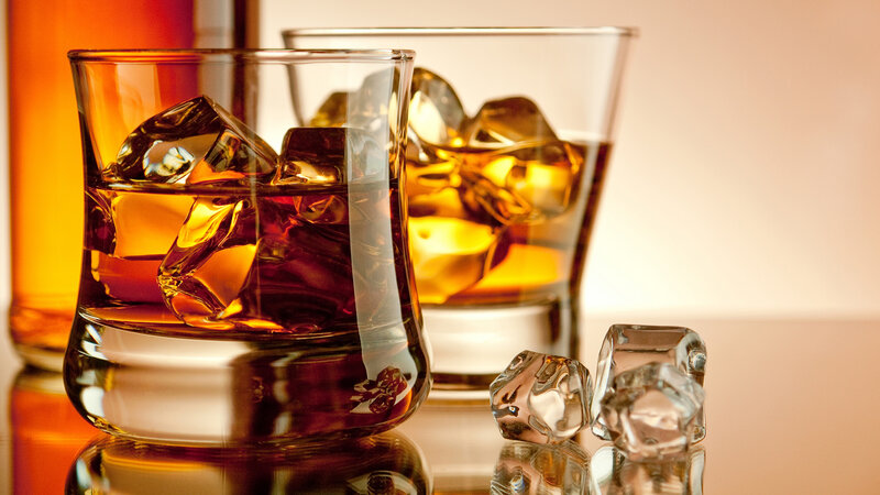 Whiskey with Ice Cubes — Amber, Warm