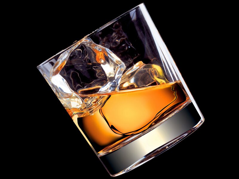 Whiskey with Ice Cubes — Black, Dramatic