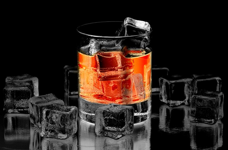 Whiskey with Ice Cubes — Orange