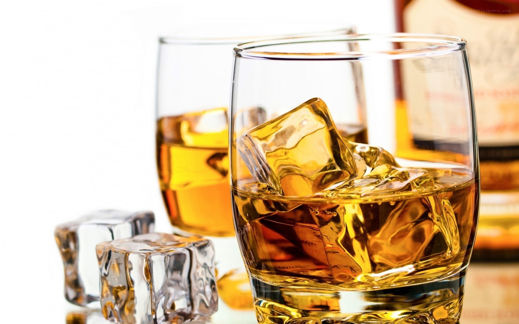 Whiskey with ice cubes