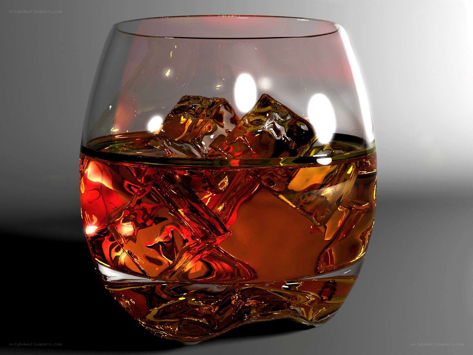 whiskey with ice in glass