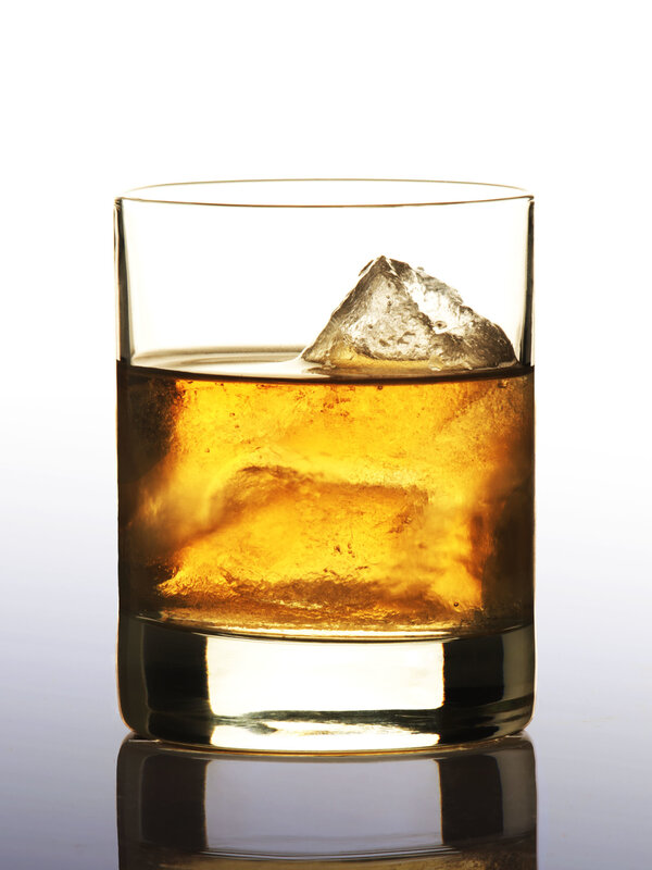 whiskey with ice in glass