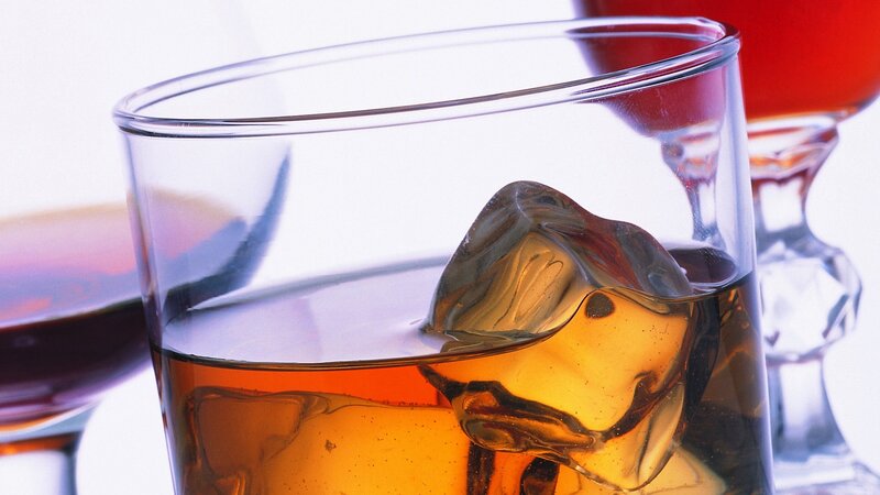 whiskey with ice in glass
