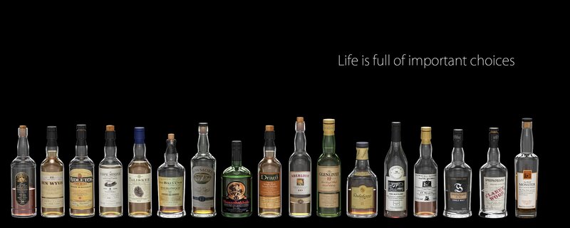 Whisky bottles with quote