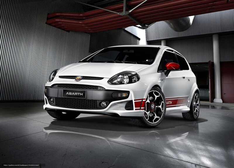 White Abarth Car — Dramatic, Photograph, Red Mirror, Industrial Setting