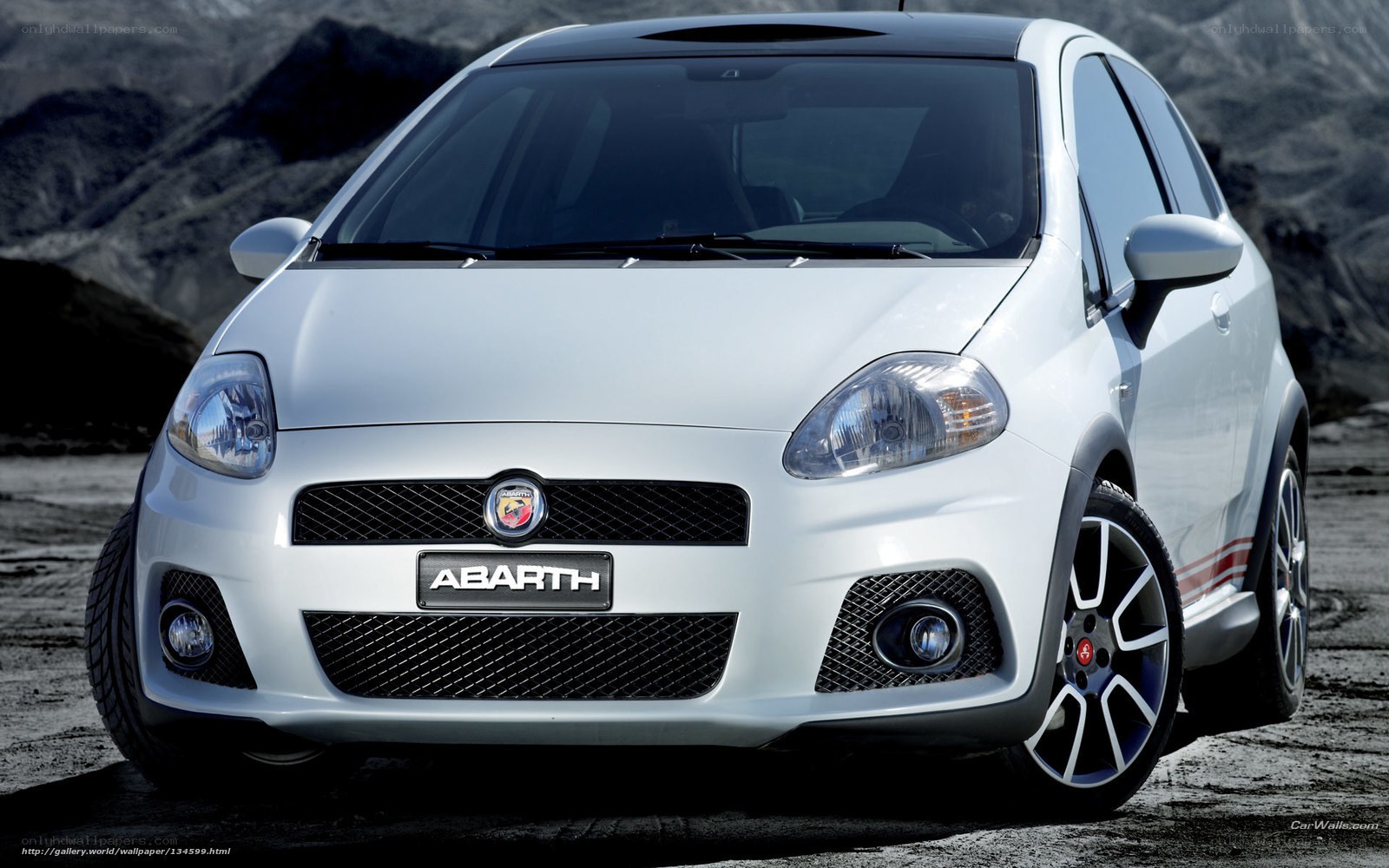 White Abarth car in desert