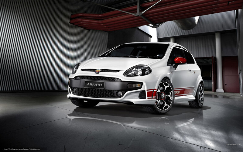 White Abarth car in garage