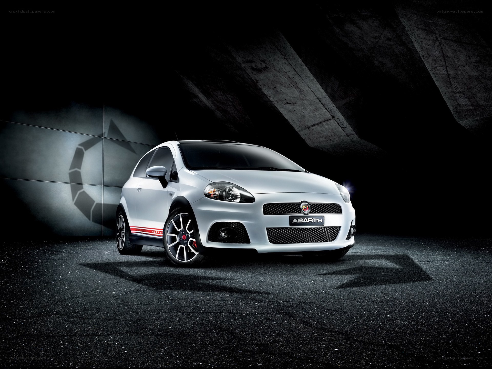 White Abarth car in studio