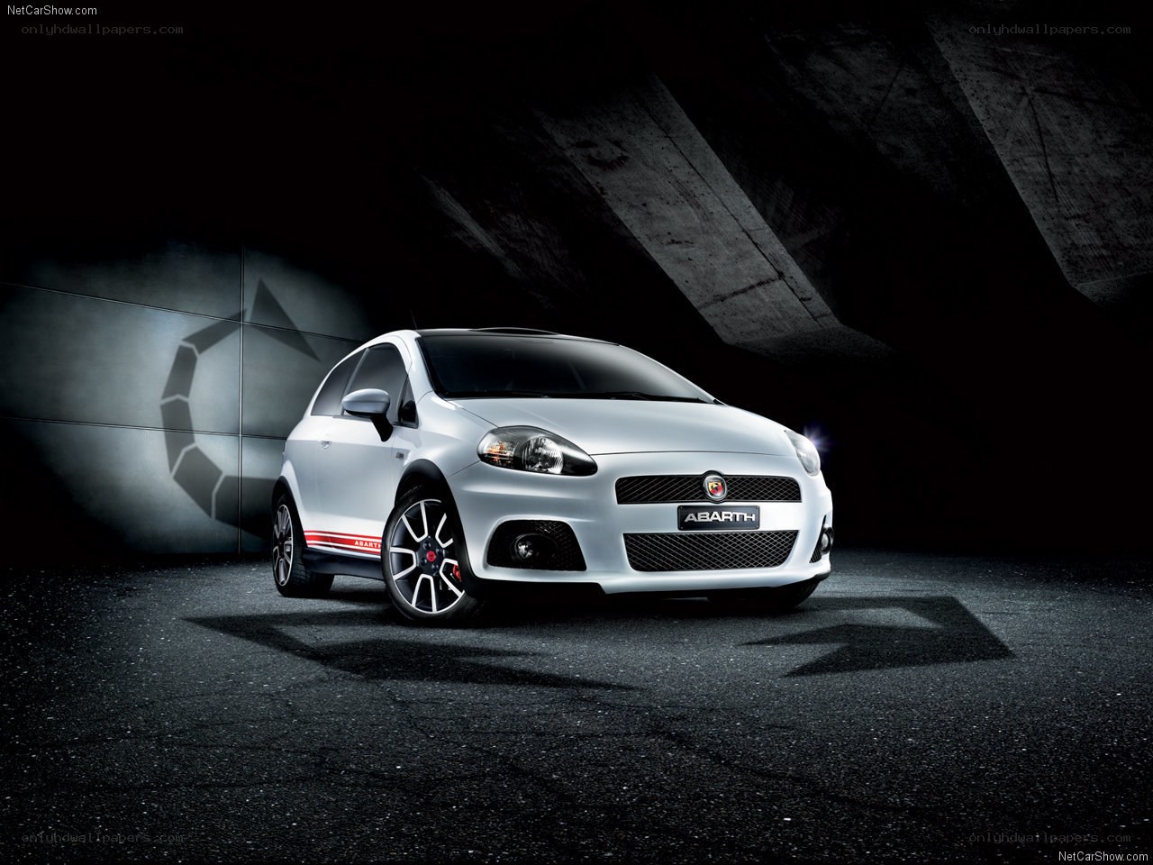 White Abarth car in studio