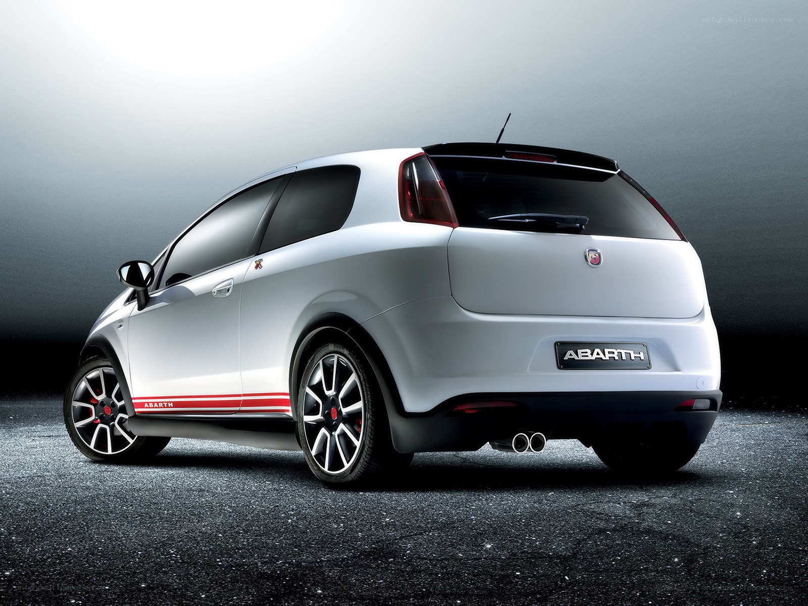 White Abarth car rear view