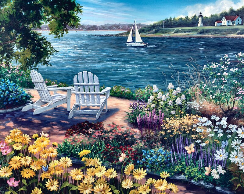 White Adirondack Chairs — Blue, Serene
