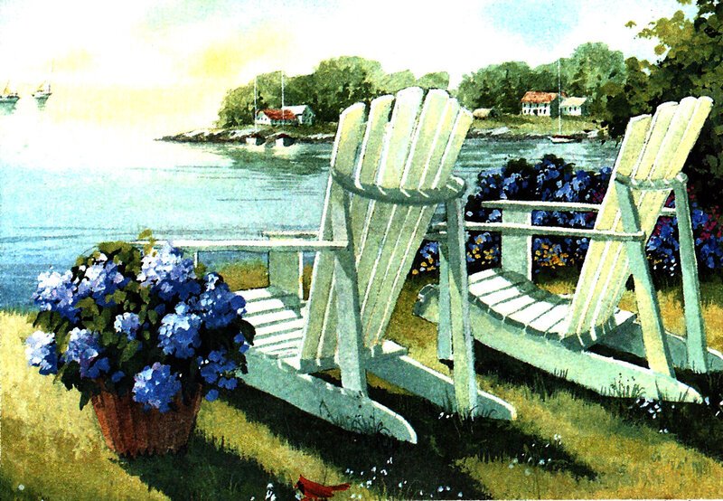 White Adirondack Chairs — Blue