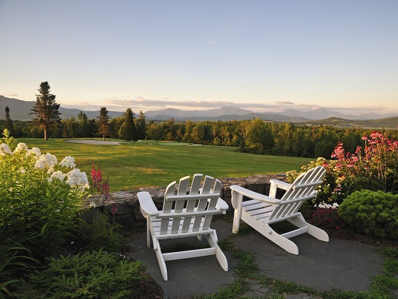 White Adirondack Chairs — Green, Serene