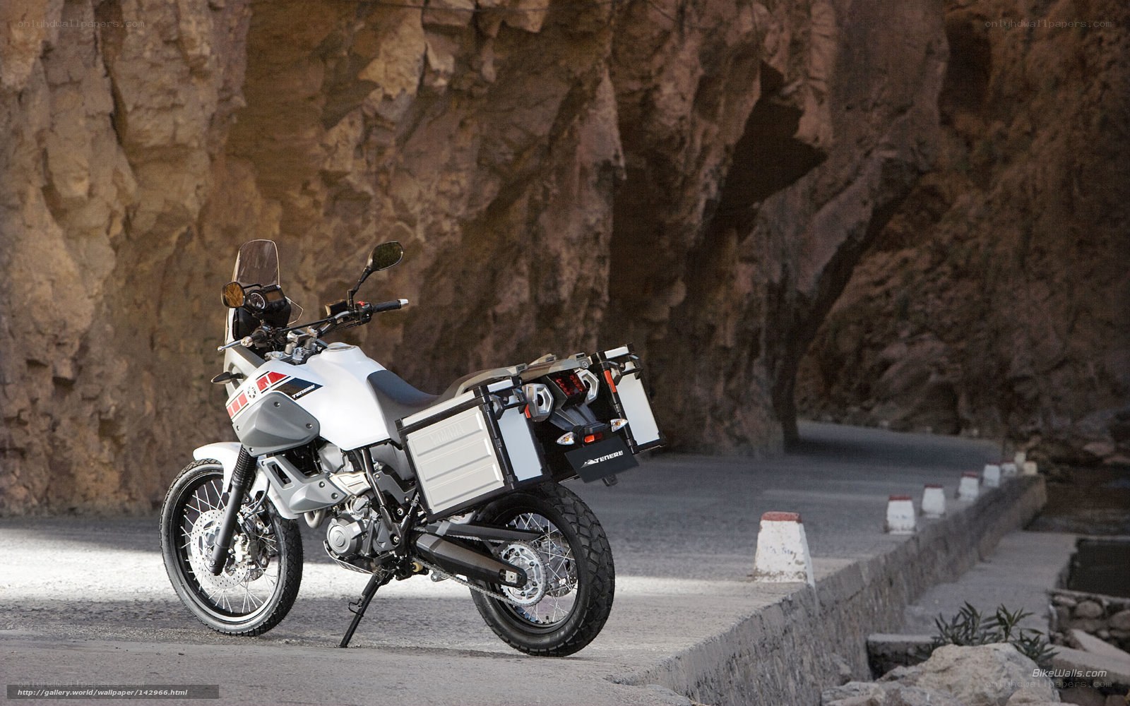 White adventure motorcycle on road