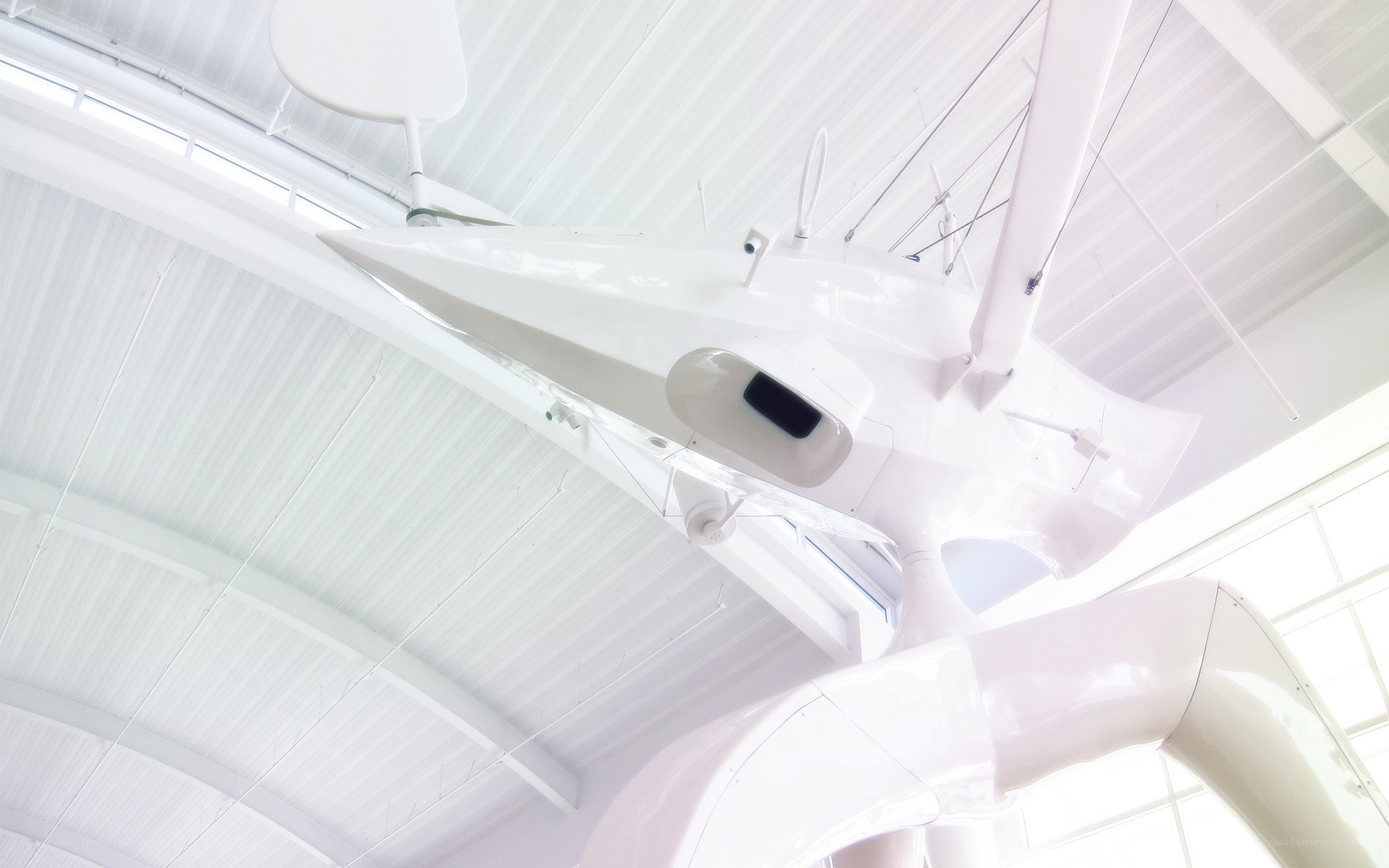 White aircraft model on display