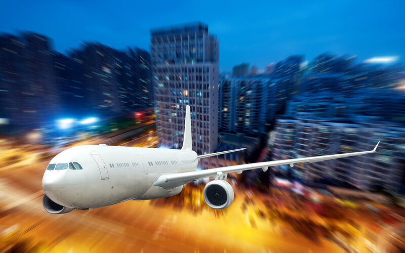 White Airplane Flying — Blue