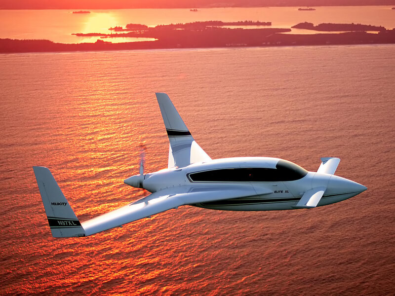 White Airplane Flying — Orange, Serene