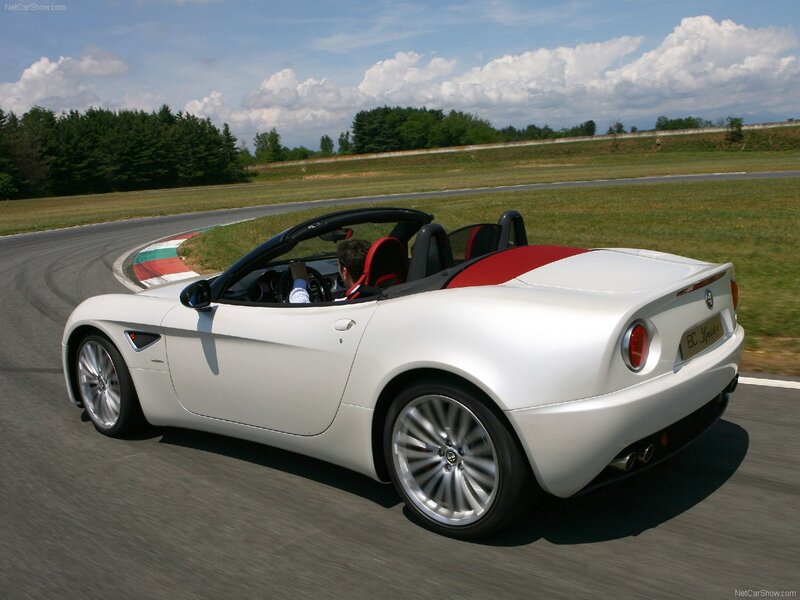 white alfa romeo convertible on track