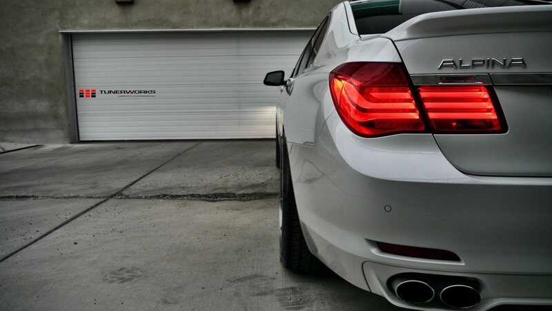 white alpina car in garage