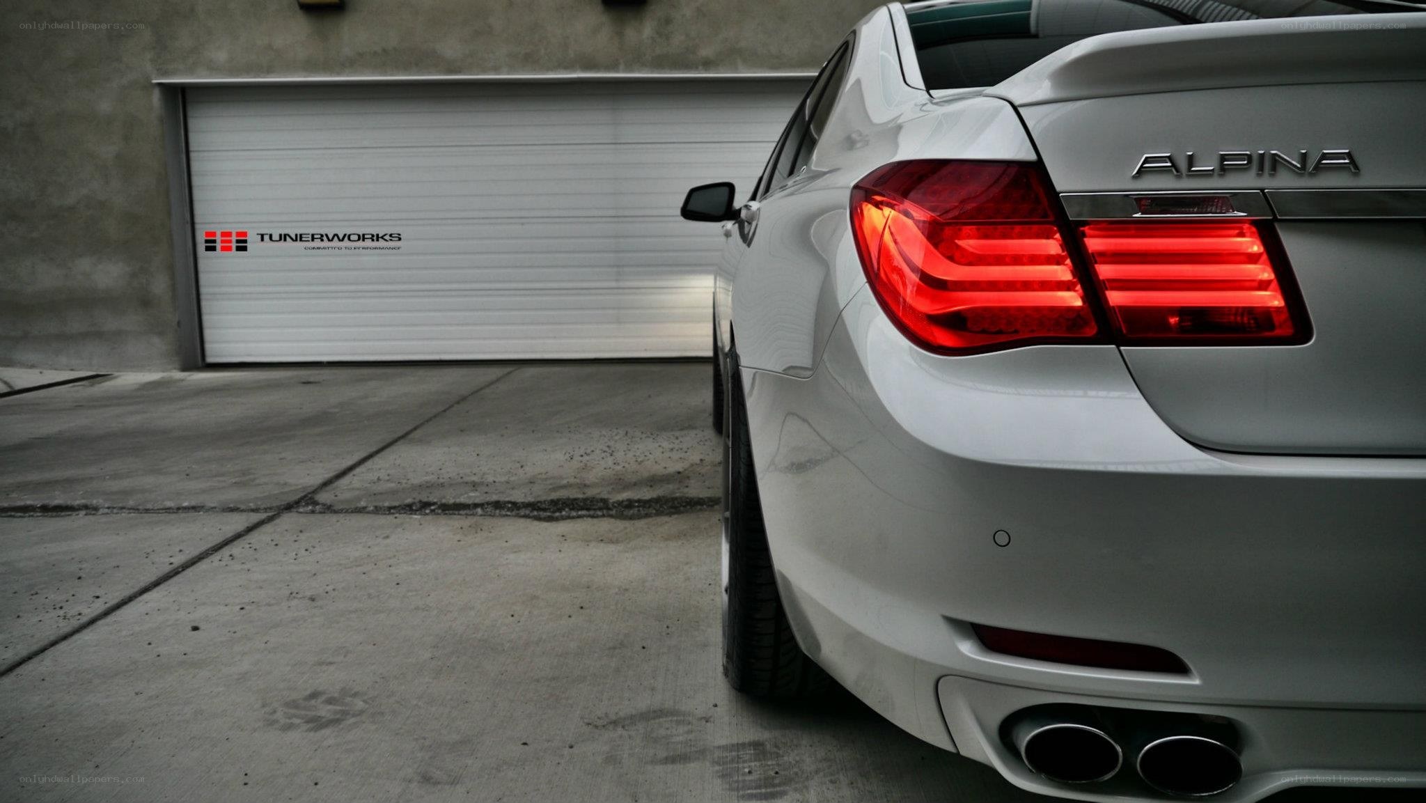 white alpina car in garage