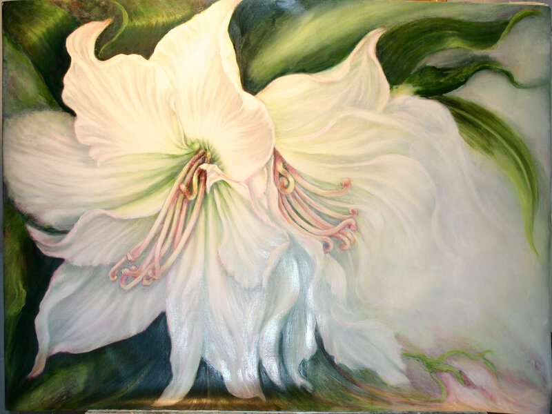 white amaryllis flower painting