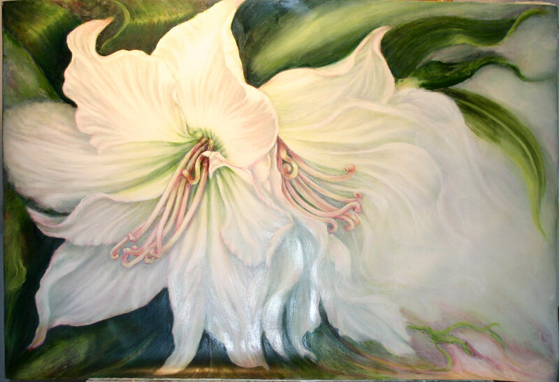 White Amaryllis Flower — Serene, Painting