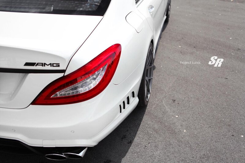 white AMG car rear view