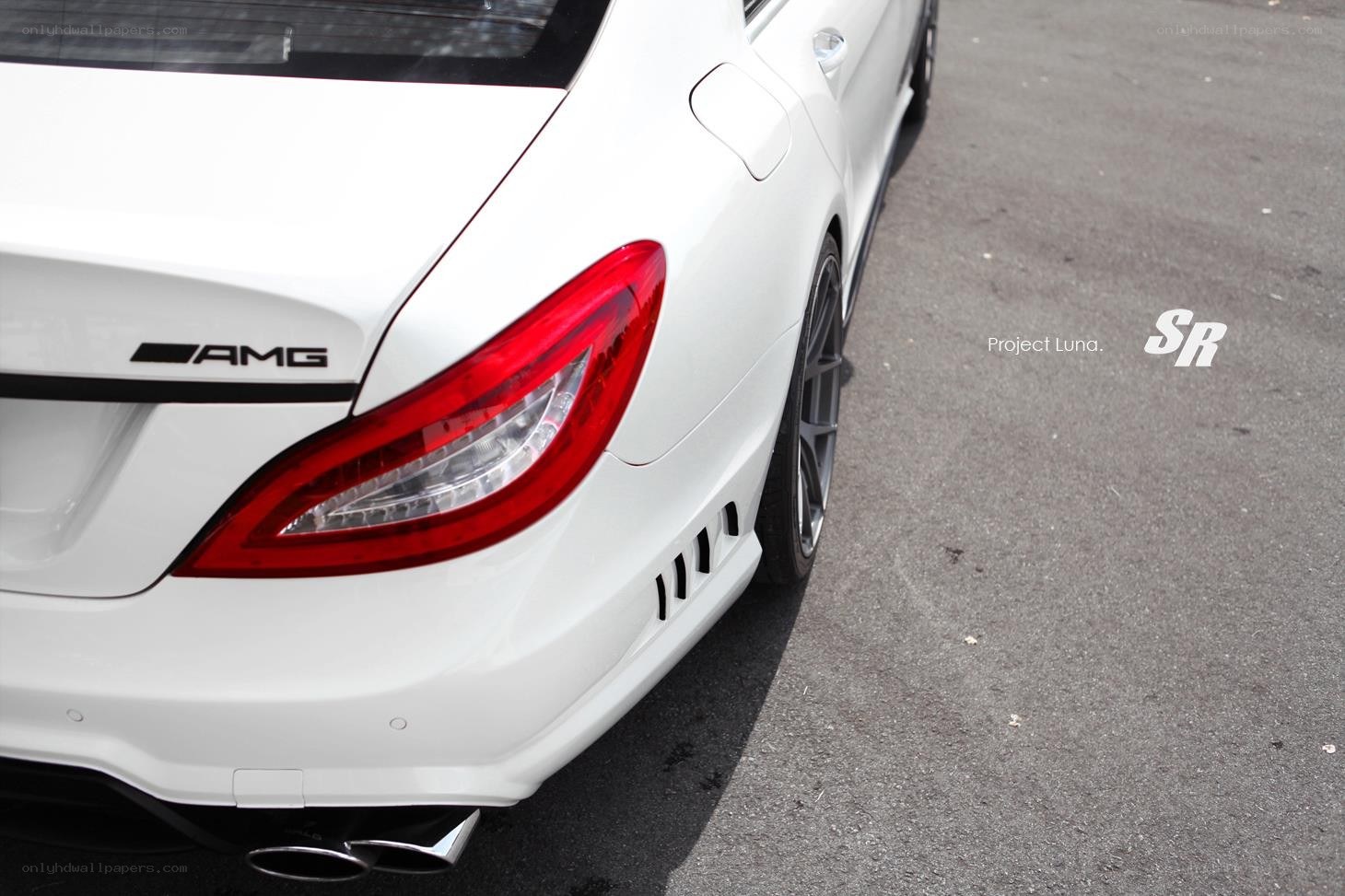 white AMG car rear view