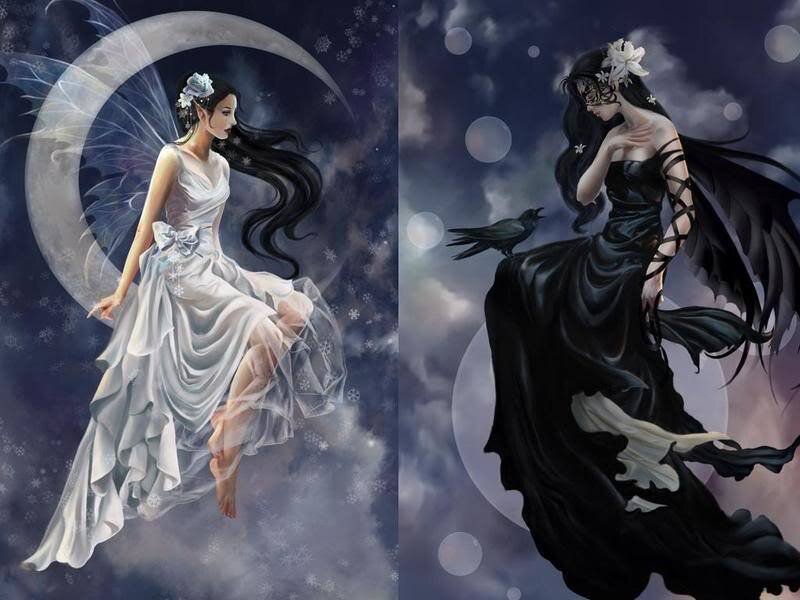 white and black fairy sisters