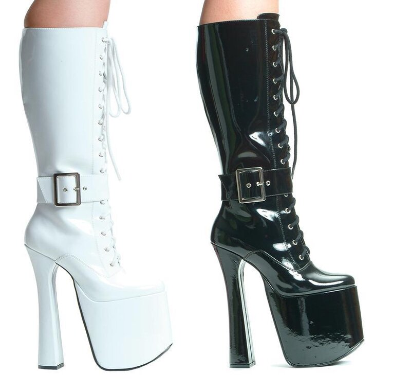 white and black platform boots