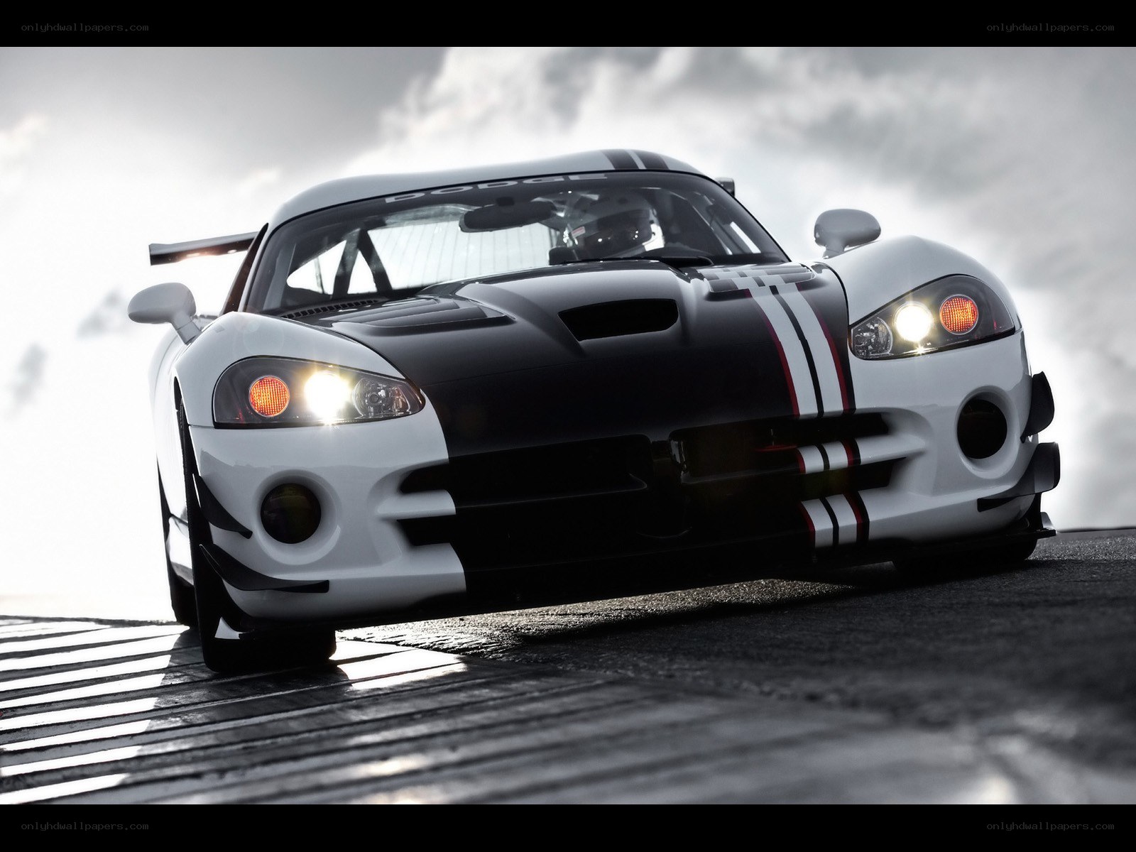 white and black race car
