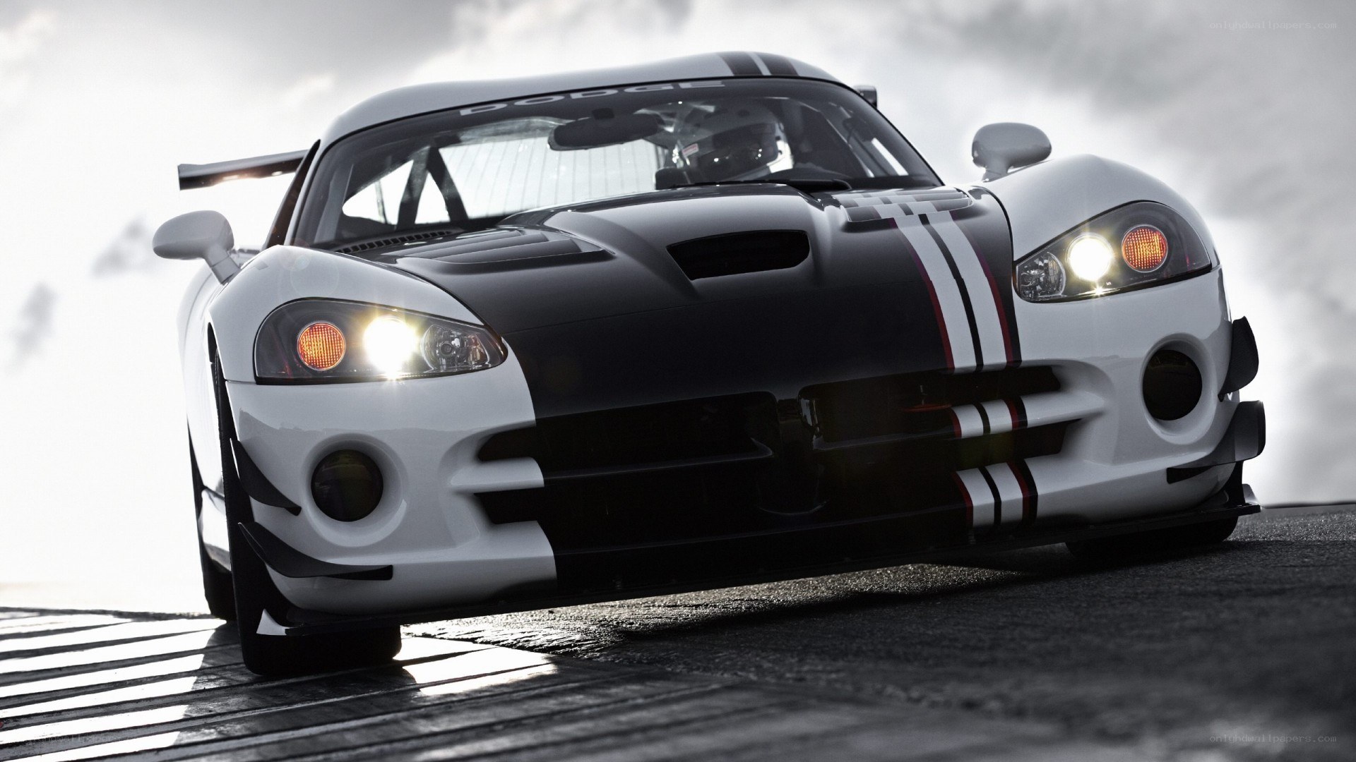 white and black race car