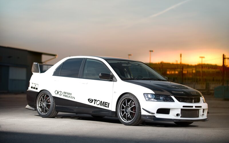 White and Black Race Car — Dramatic, Sunset