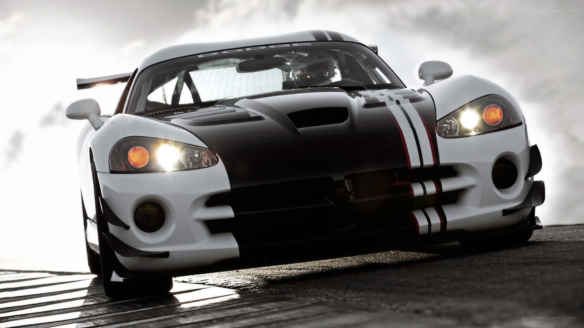 white and black race car