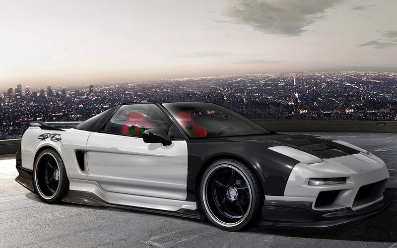 White and Black Sports Car — Dramatic, Sunset, Digital Art, City Skyline