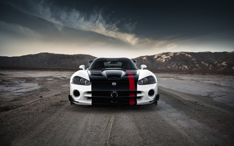 White and Black Sports Car — Dramatic, Sunset, Photograph