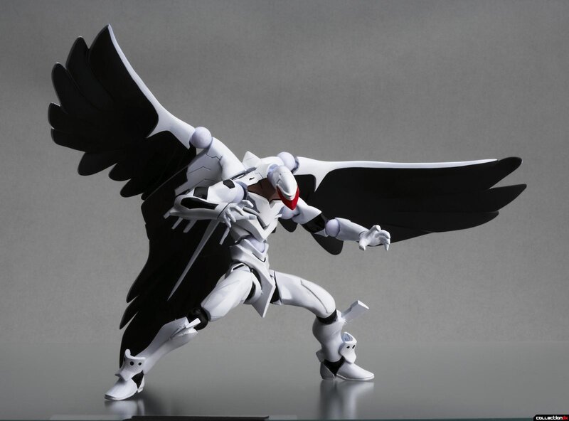white and black winged robot figure