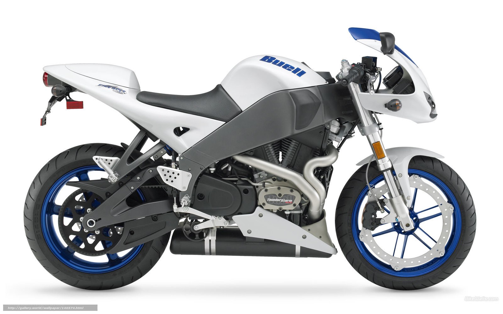 white and blue Buell motorcycle