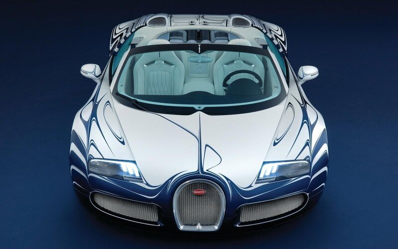 White and Blue Bugatti Car