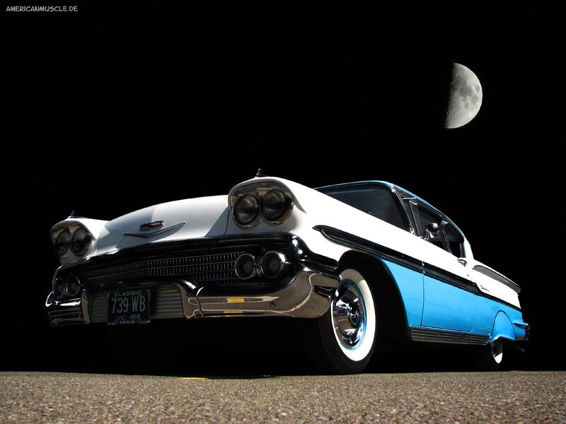 White and Blue Car — Dramatic, Night, Photograph, Moon