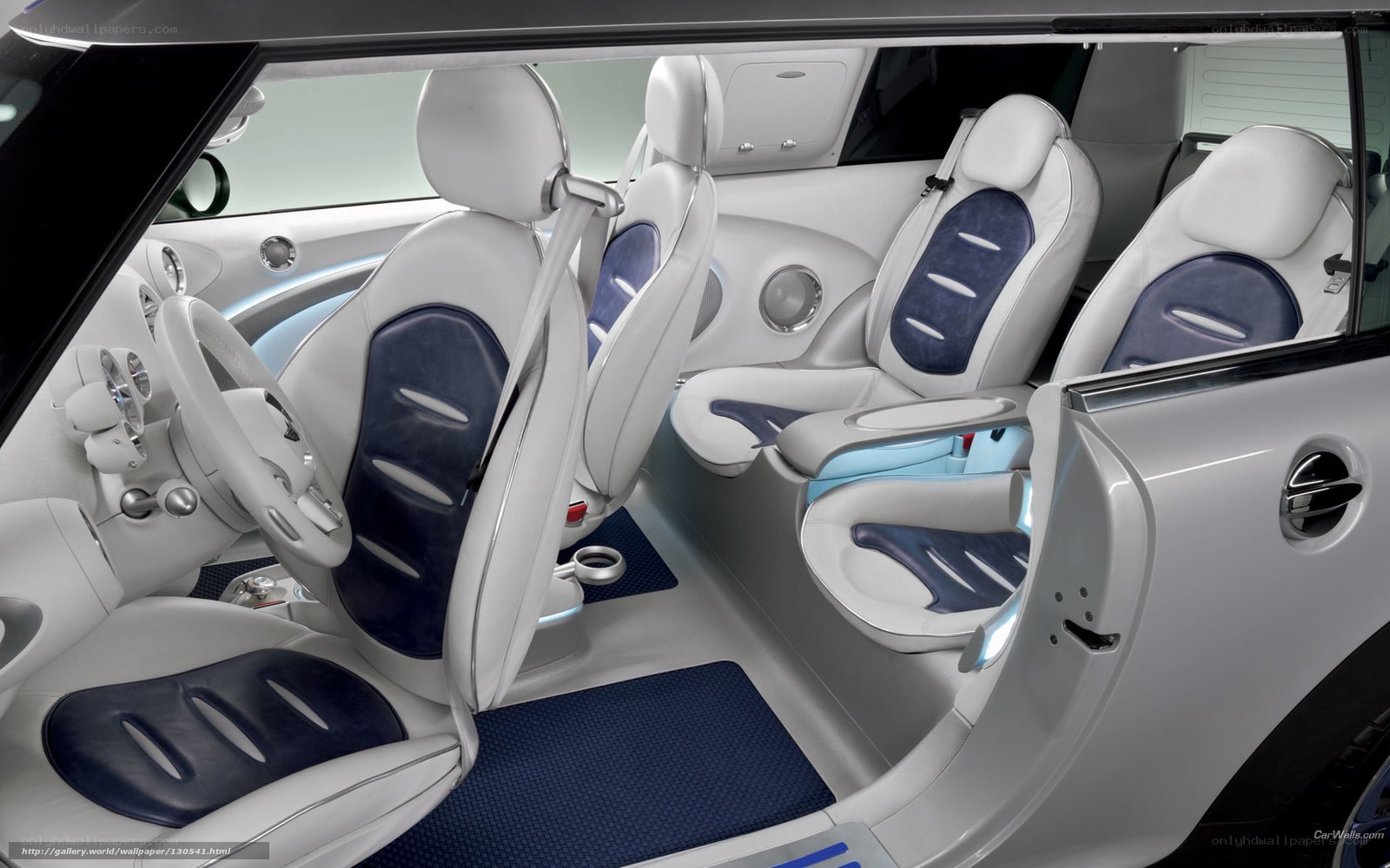 white and blue car interior