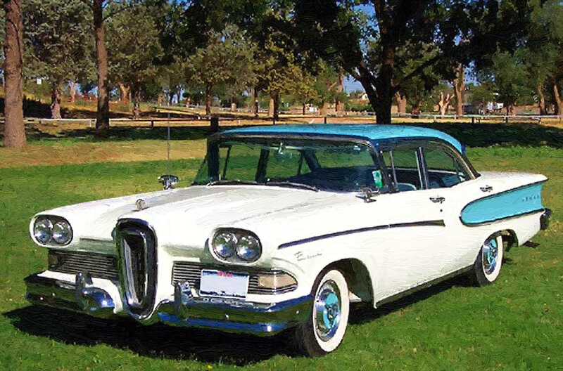 White and Blue Classic Car — Serene